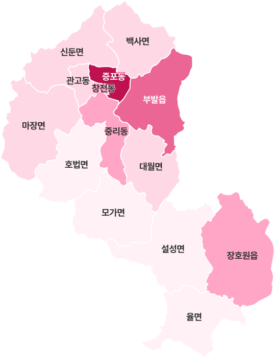 이천시 읍면동별 인구분포 지도