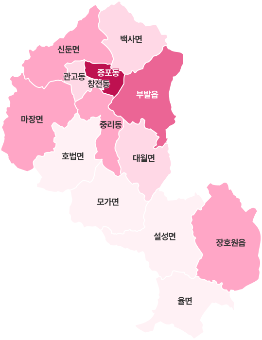 이천시 읍면동별 등록자동차수 지도