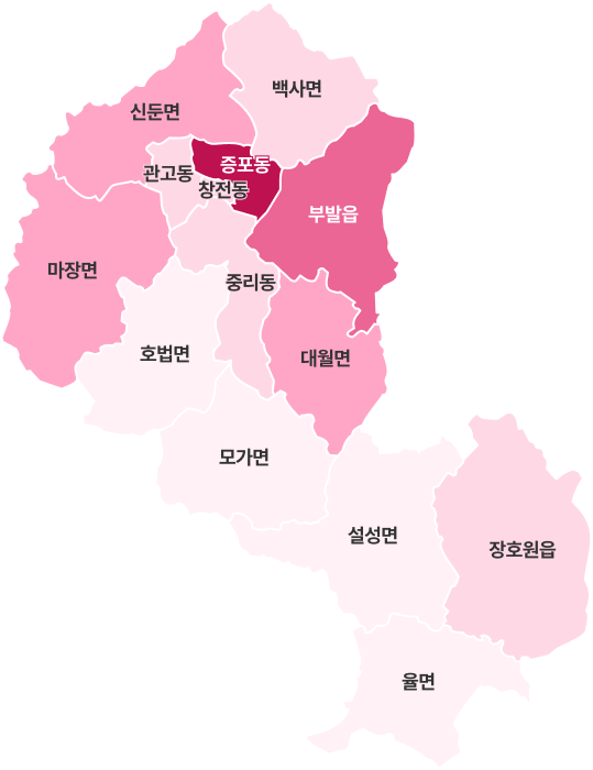 이천시 읍면동별 출생 지도